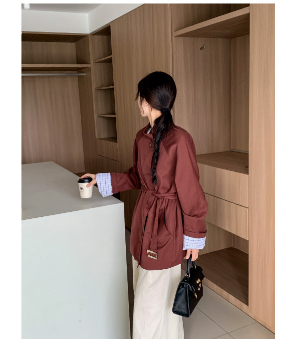 Big Welfare Korean Style Flip Sleeve Mid-length Trench Color Coats