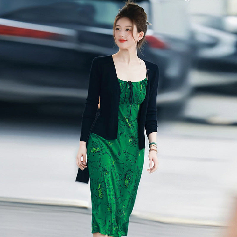 Green Ballet Butterfly Printed Mulberry Silk Dresses