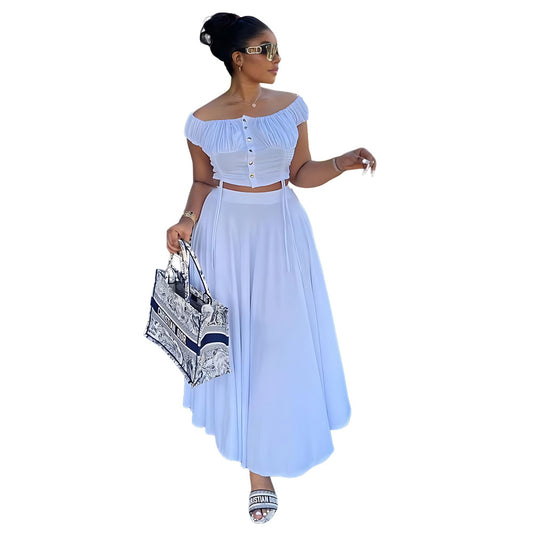 Line Draping Effect Long Fashion Two-piece Suits