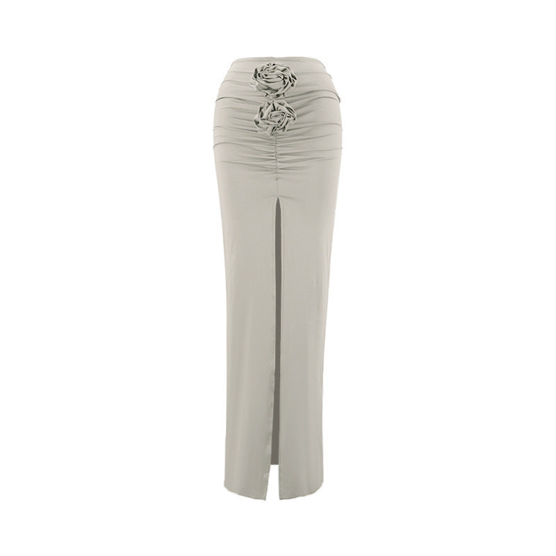 Color Three-dimensional Flower Split Drape Flab Skirts