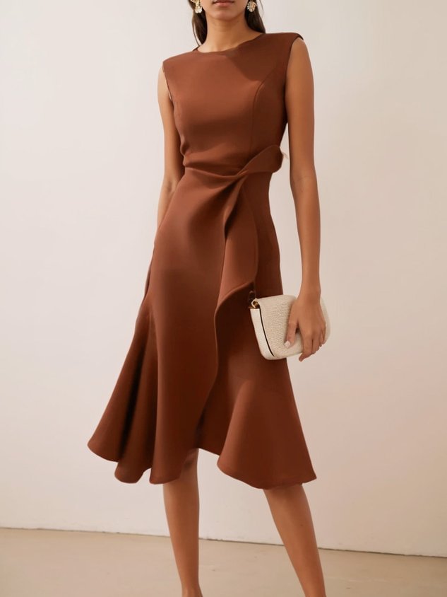 Women's Sleeveless Red Elegant Round Neck Dress