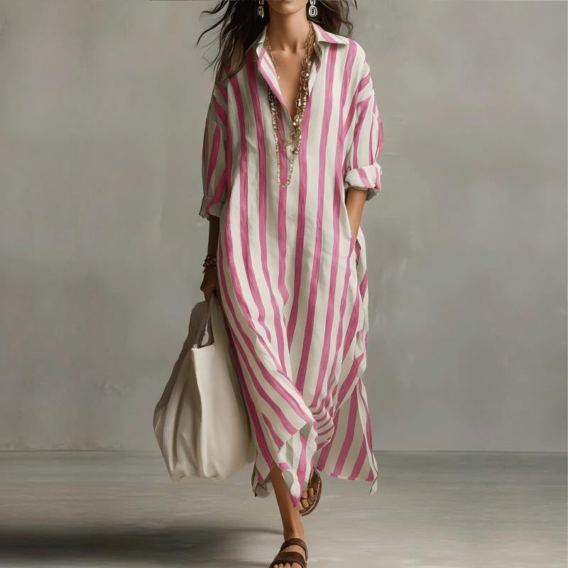 Popular Fashion Loose Long Printed Shirt Dress