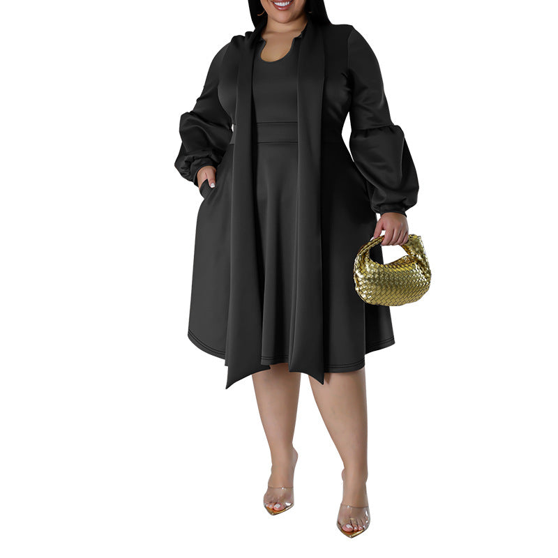 Women's Scarf Long-sleeved Bubble Sleeve Mid-length Dress Dresses