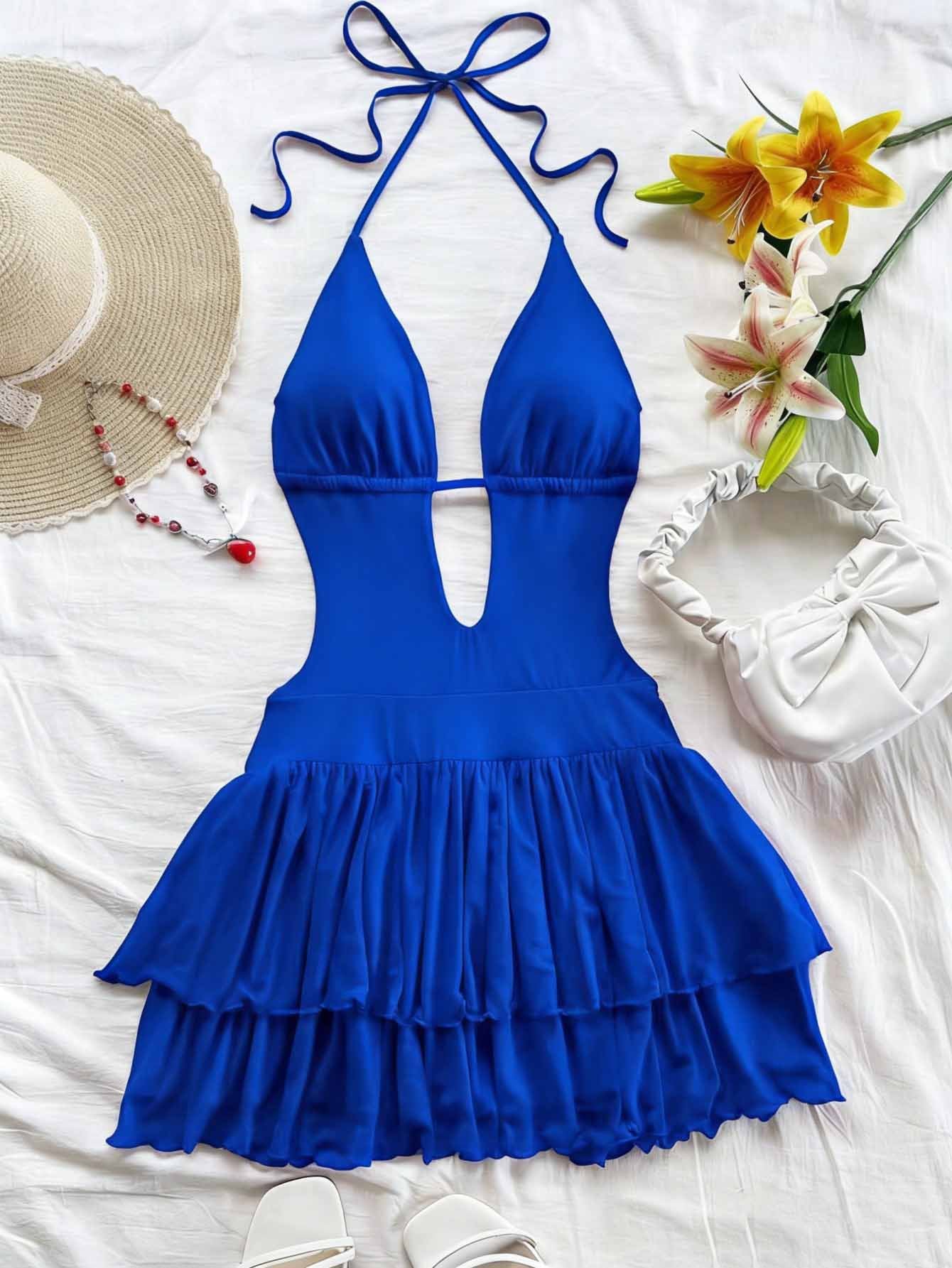 Summer Sexy Backless Lace Up Halter Dress