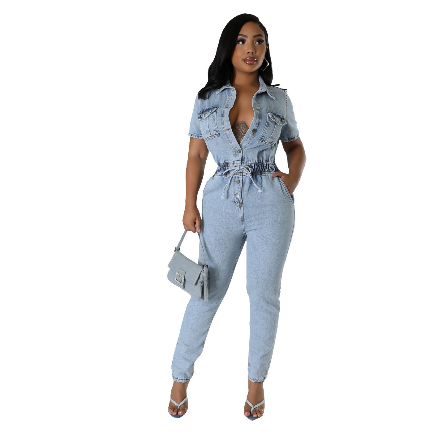 Waist Slim Feet Fried Flower Wash Jumpsuits