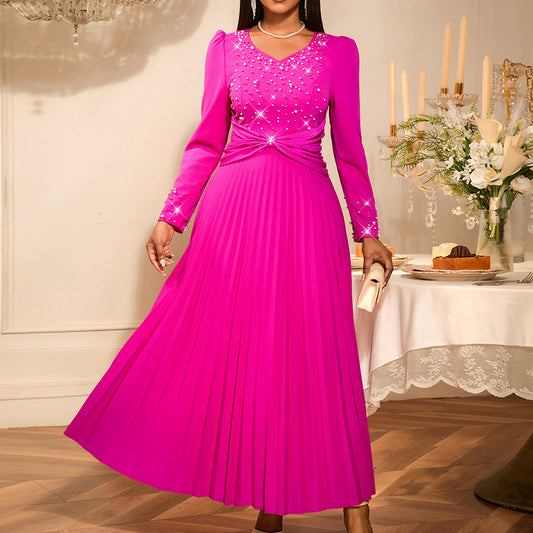 Dress Long Sleeve Pleated Party High Dresses