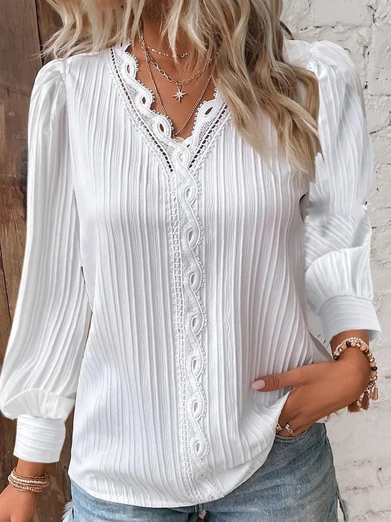 Women's Autumn Long Sleeve Lace Patchwork Shirt Clothing
