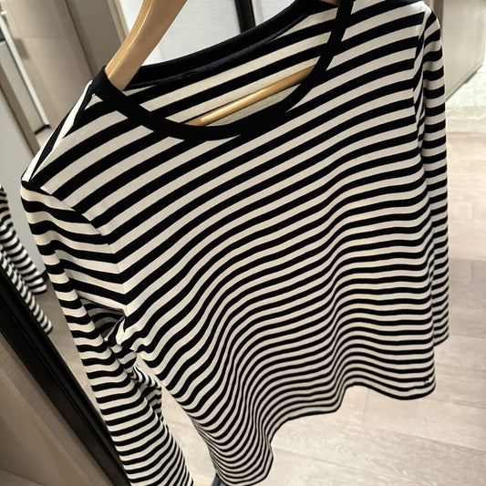 Black White Striped Leisure Commute Versatile Blouses