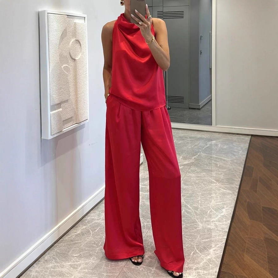 Women's Sleeveless Trousers Satin Leisure Vacation Loose Suits