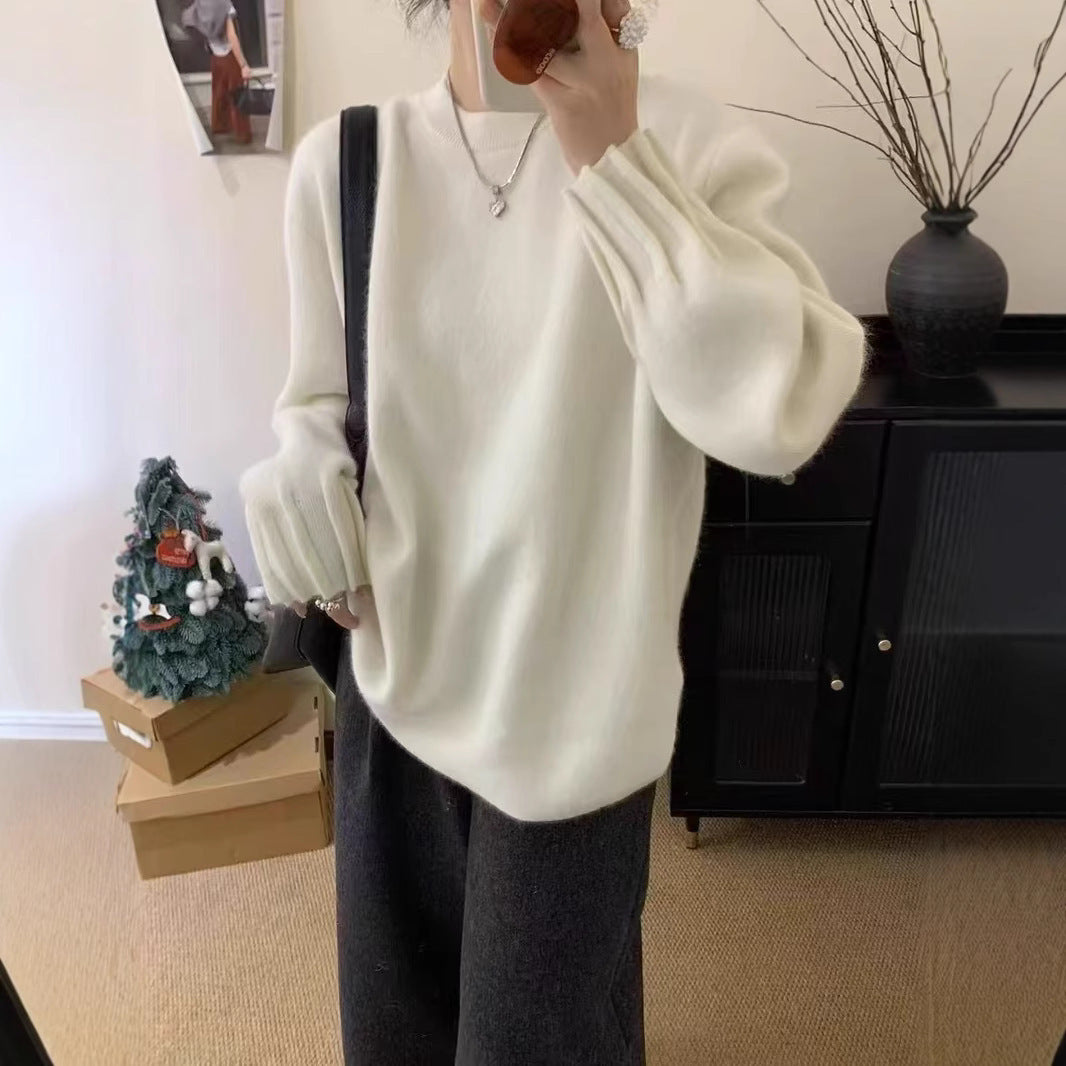Women's Korean Style Loose Lazy Pleated Embroidered Round Neck Large Winter Women's Sweater
