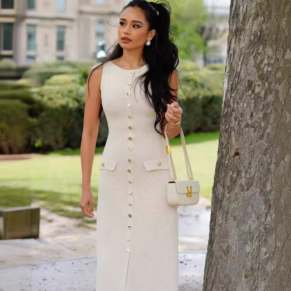 Summer Knitted Dress Fashionable Elegant Sleeveless Dresses