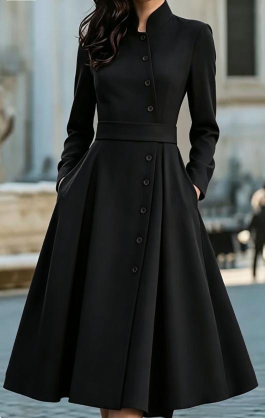 Women's Solid Color Buttons Long Sleeve Exquisite With Dress