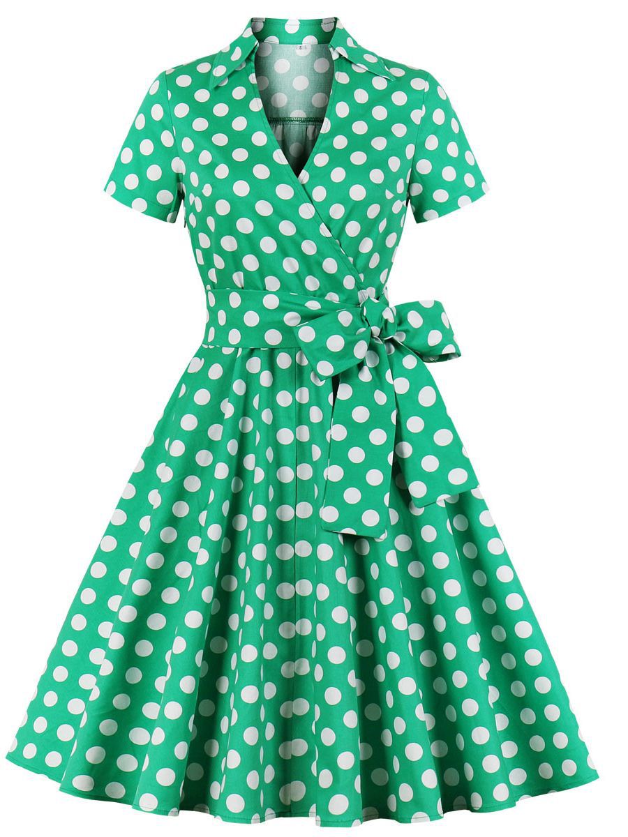 Hepburn Style Retro Dots Swing Dress Dresses