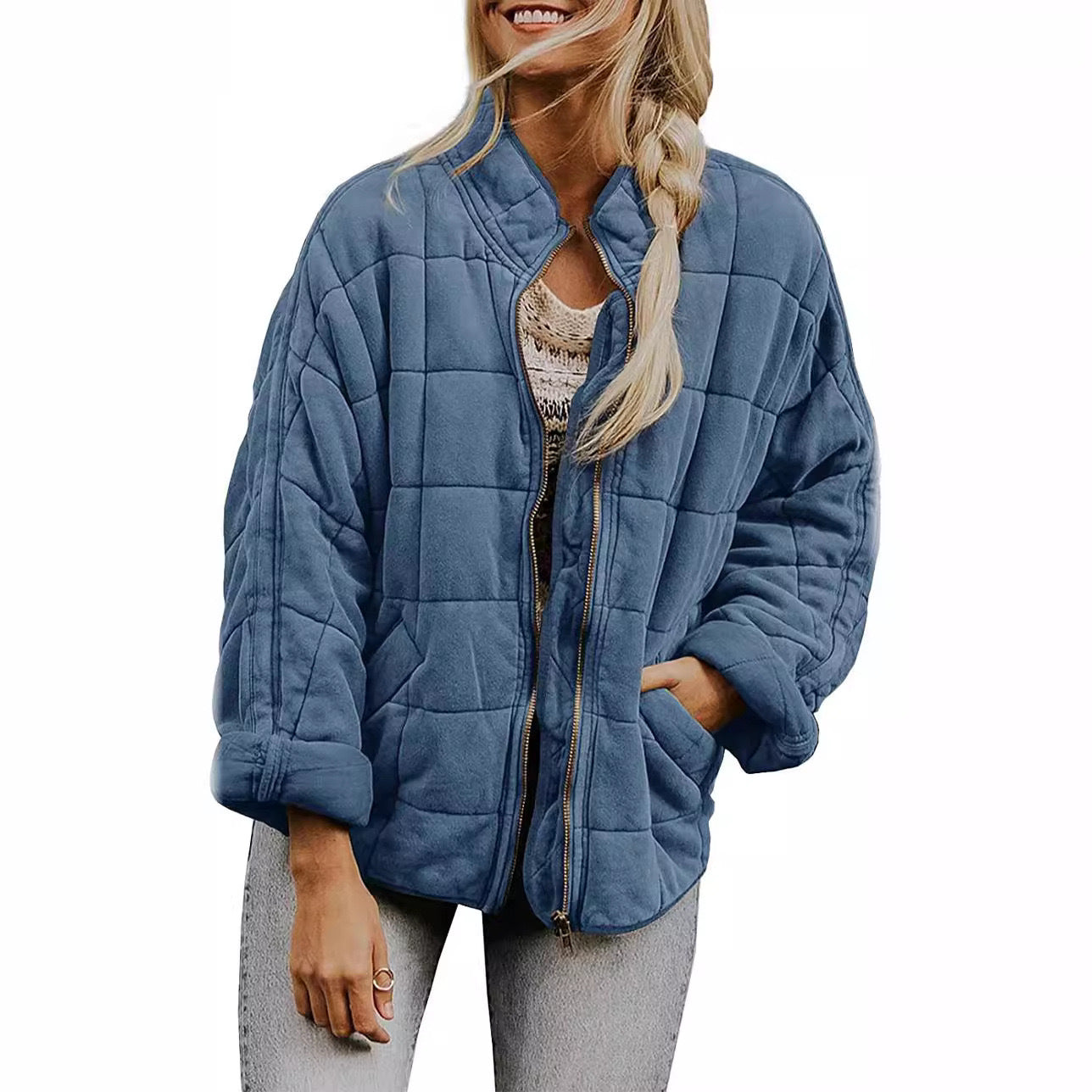 Women's Color Stand-up Collar Loose Pockets Long Jackets