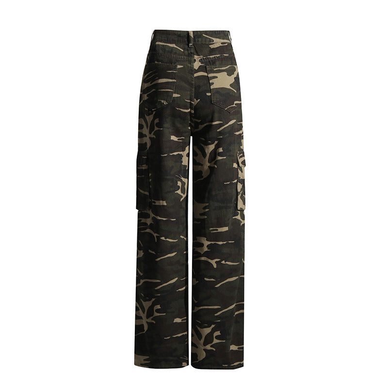 Women's Street Camouflage Autumn Waist Stitching Slimming Pants