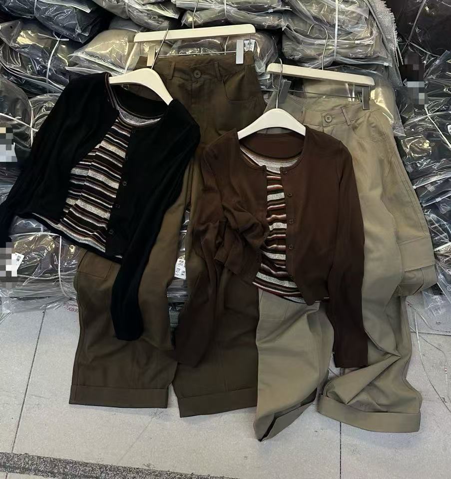 Italian Weekend Korean Striped Overalls Three-piece Vests