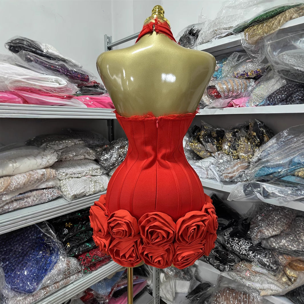 Women's Color Slim Waist Sexy Tube Dress Tops