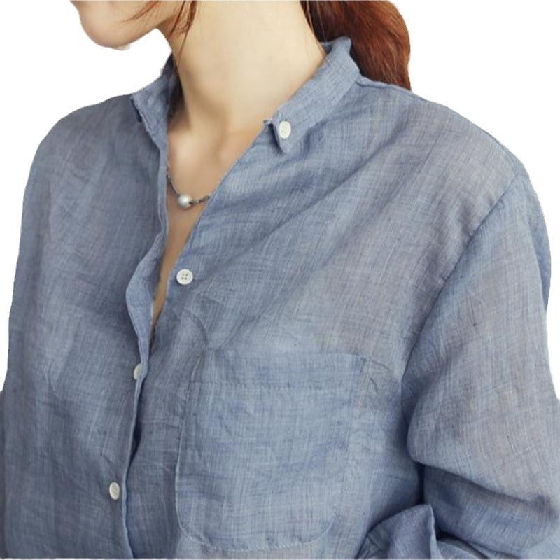 Women's Linen Shirt Long Sleeve Loose Thin Blouses