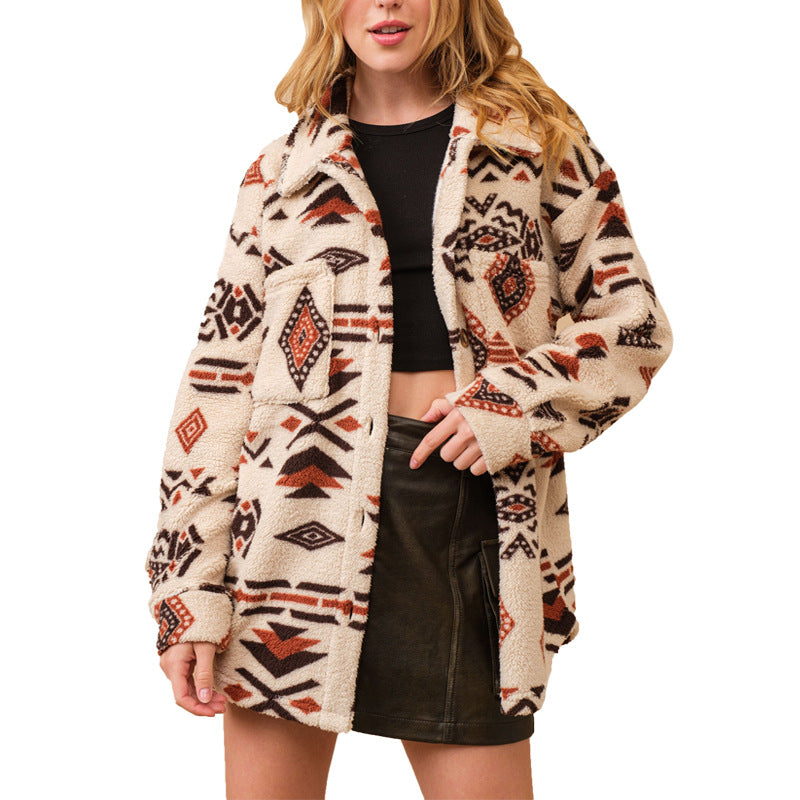 Women's Retro Plush Winter Lapel Long-sleeved For Coats