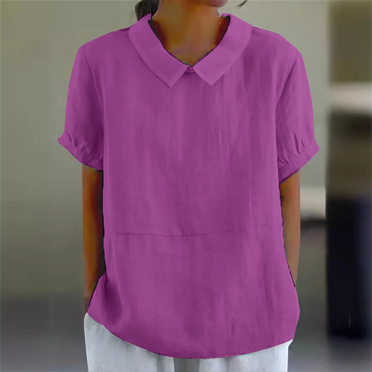 Women's Loose Lapels Shirt Sleeve Cotton Blouses
