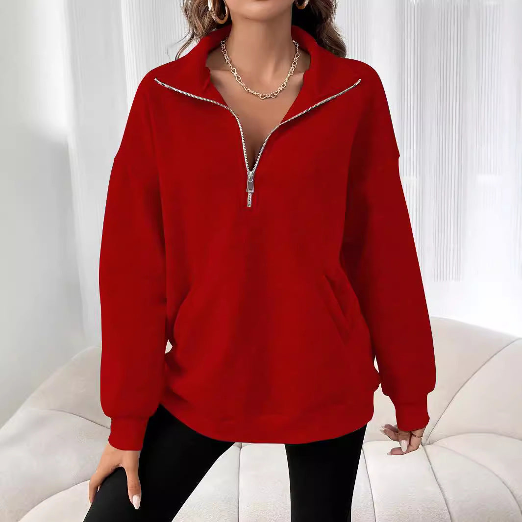 Women's Commute Zipper Sexy Design Lapel Pocket Loose Long Tops