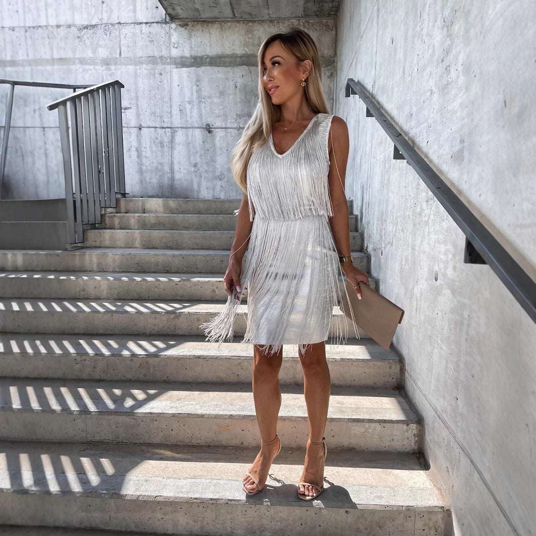 Women's Slim Fit Slimming Fringed Sheath Sexy Dress