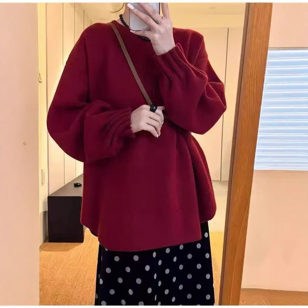 Women's Korean Style Loose Lazy Pleated Embroidered Round Neck Large Winter Women's Sweater