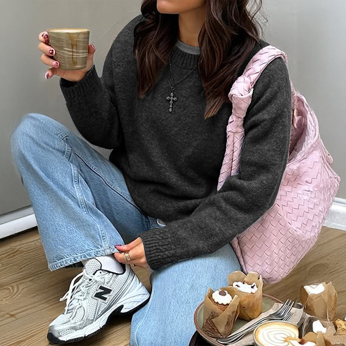 Women's Simple Fashion Woolen Long Sleeve Solid Sweaters