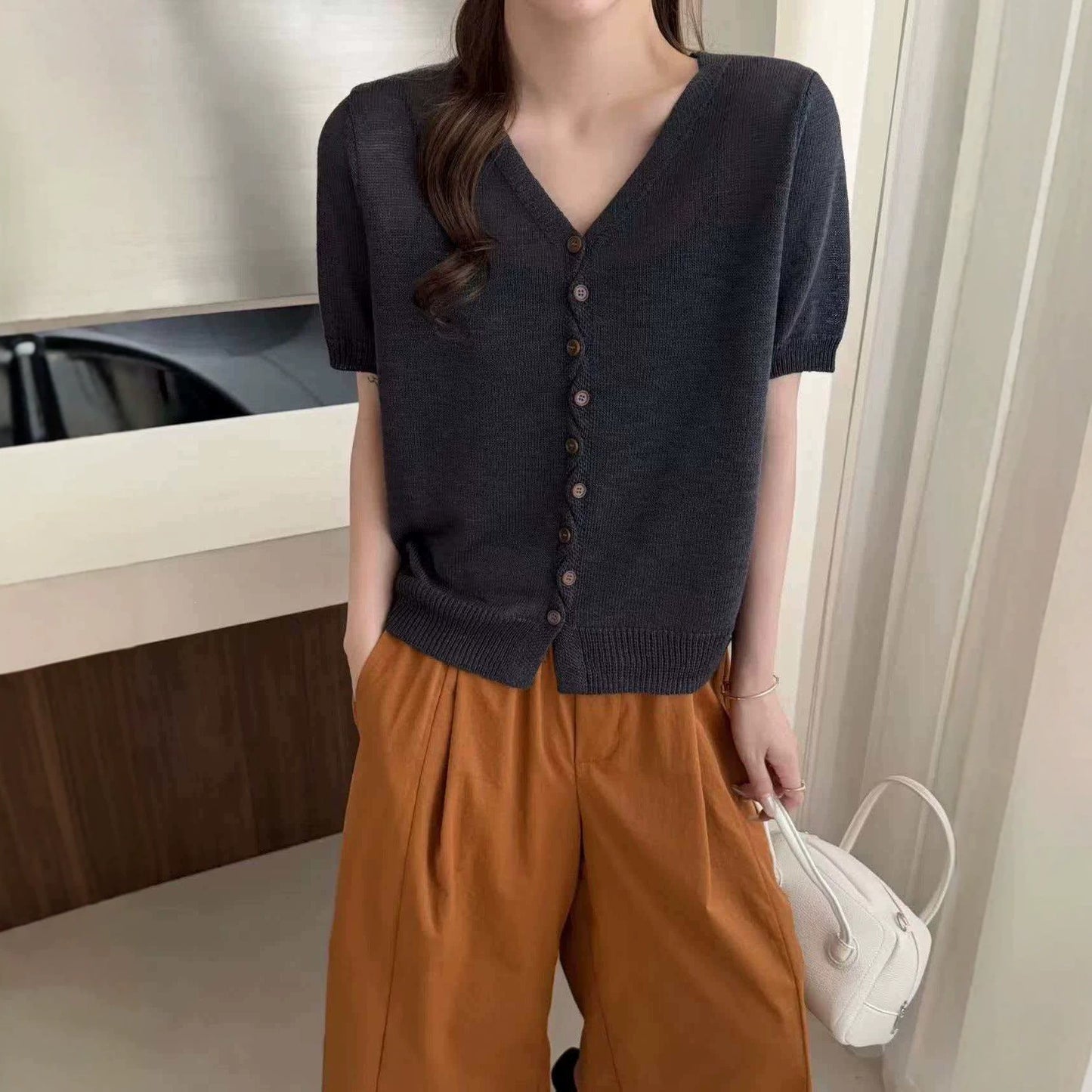Women's Buttons Sleeve Summer Fresh Casual T-shirt Women's Sweater
