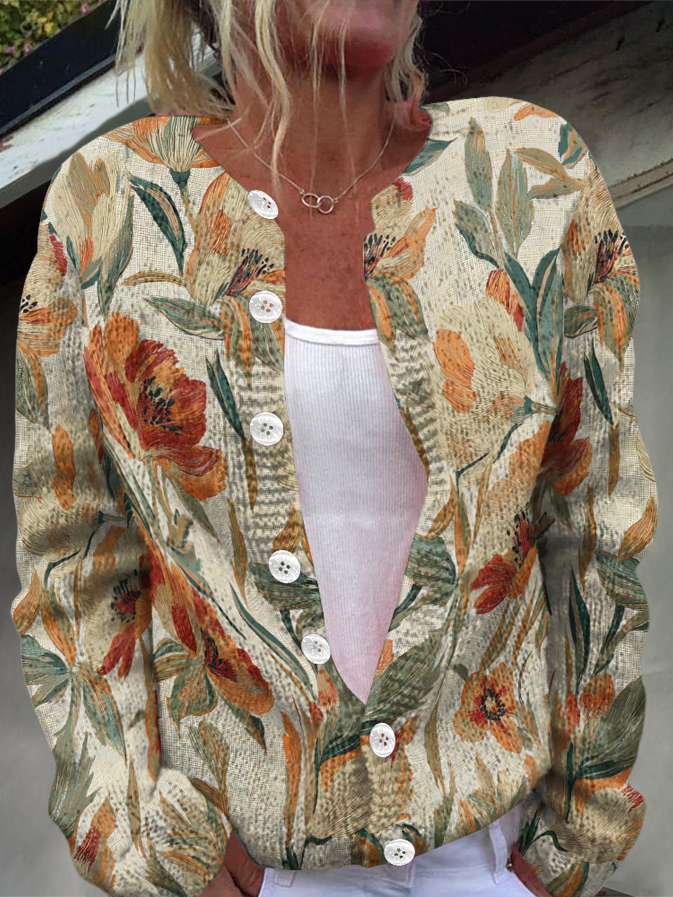 Beautiful Winter Single-breasted Floral Warm Button Sweaters