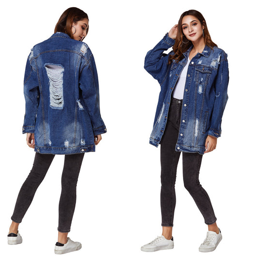 Women's Denim Water Washed Hole Street Hipster Jackets