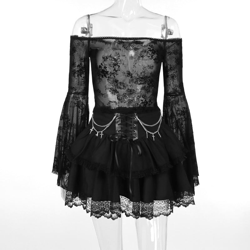 Halloween Party Style Hipster Slim Chain Cross Double Skirts