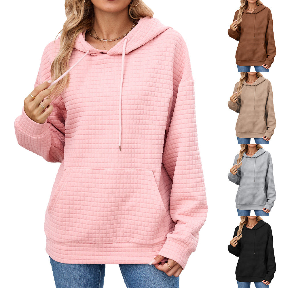 Women's Solid Color Hooded Pocket Loose Long Sleeve Women's Sweater, Sweater