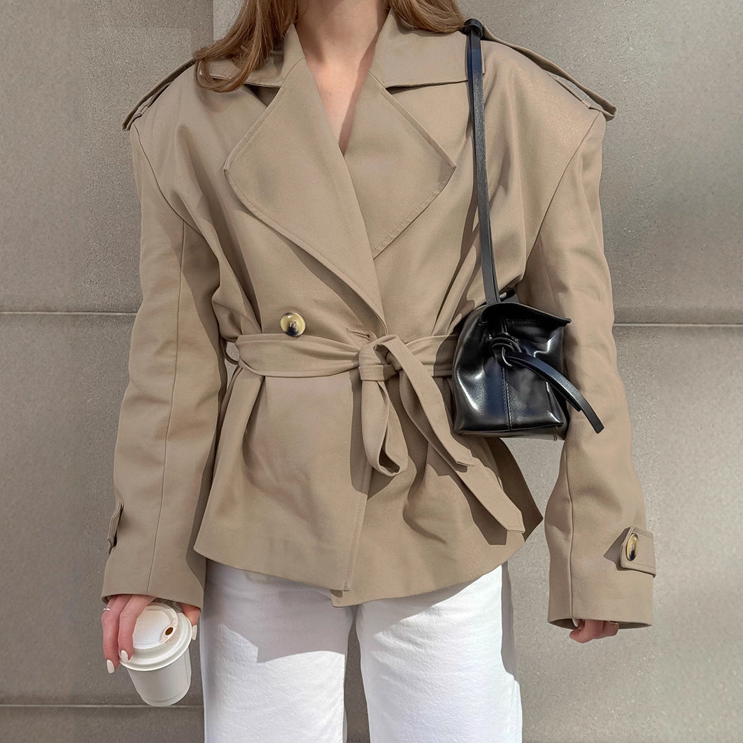 Women's Trendy Casual Lace Up Mid-length Khaki Coats