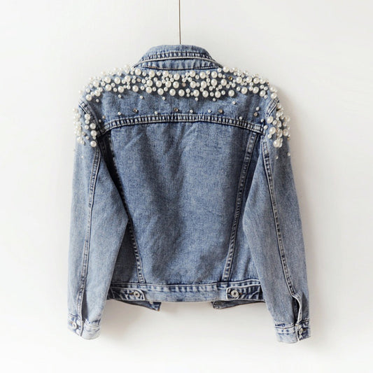 Women's Korean Style Fashion Bead Loose Denim Coats