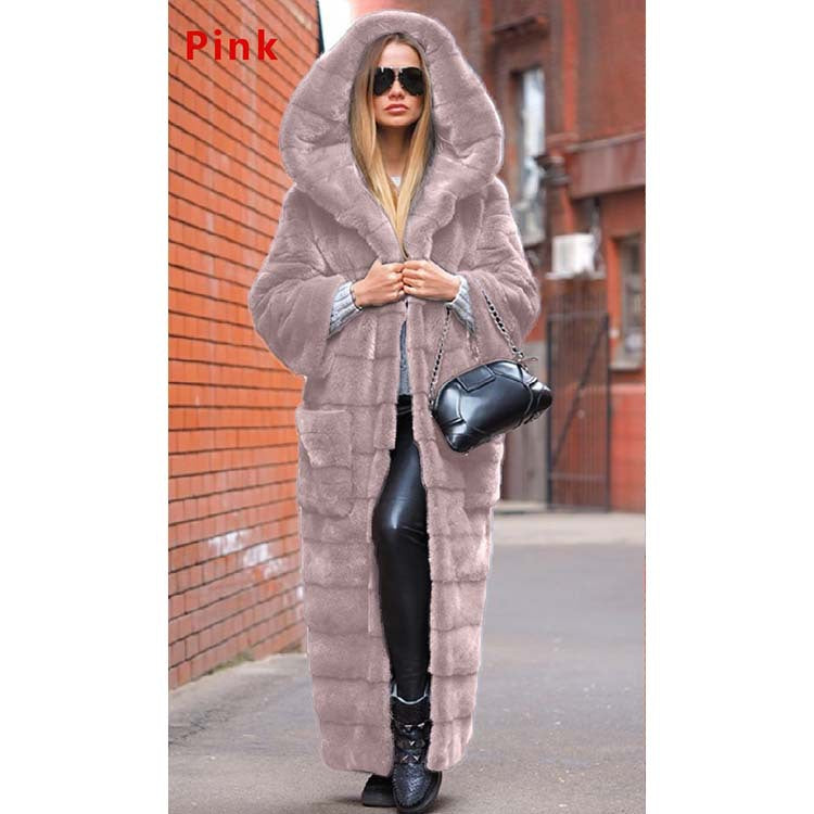 Women's Autumn Faux Fur Hooded Thickened Extended Coats