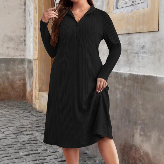 Women's Sunken Stripe Round Neck Zipper Plus Size
