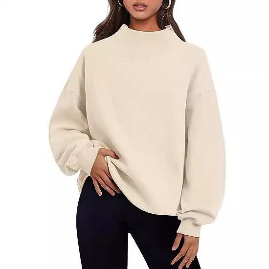 Women's Fleece Shirt Half Turtleneck Loose Long Women's Sweater, Sweater