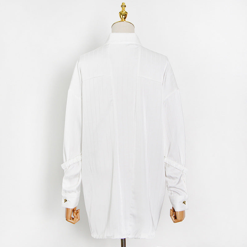 Women's Retro Summer Striped Metal Buckle Lapel Blouses