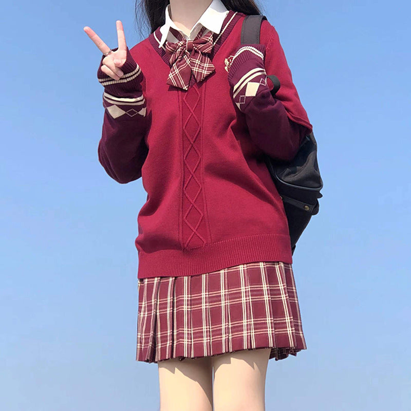 Worship Red Fake Two Pieces College Style Sweaters
