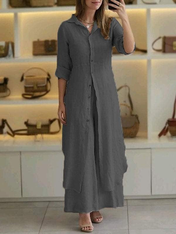 Women's Linen Elegant Long-sleeved Two-piece Set Fashion Casual Suit