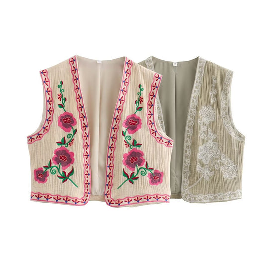 Casual Creative Summer Two-color Embroidered Collar Vests