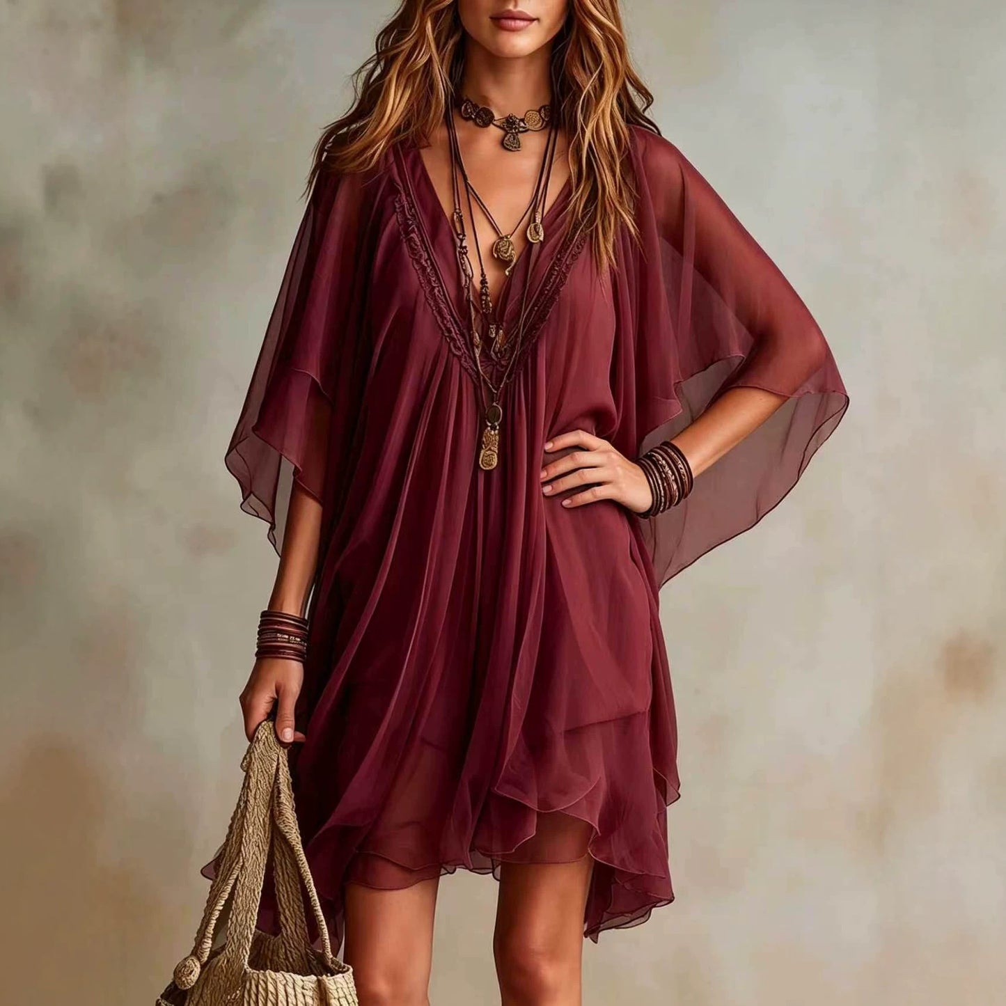 Women's Summer Chiffon Seaside Vacation Loose Beach Blouses