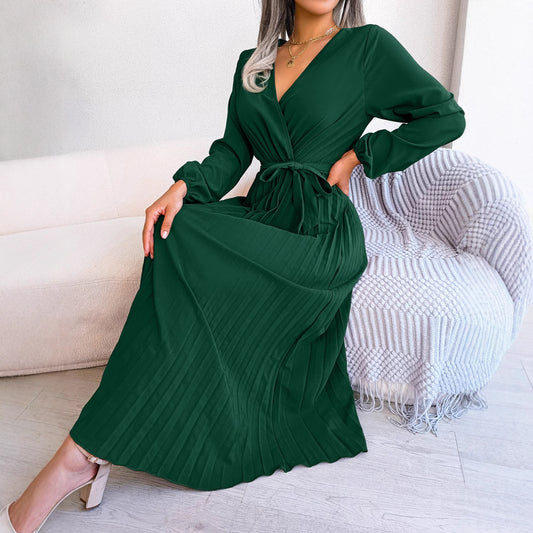 Women's Elegant Cross Swing Pleated Maxi Dress Dresses