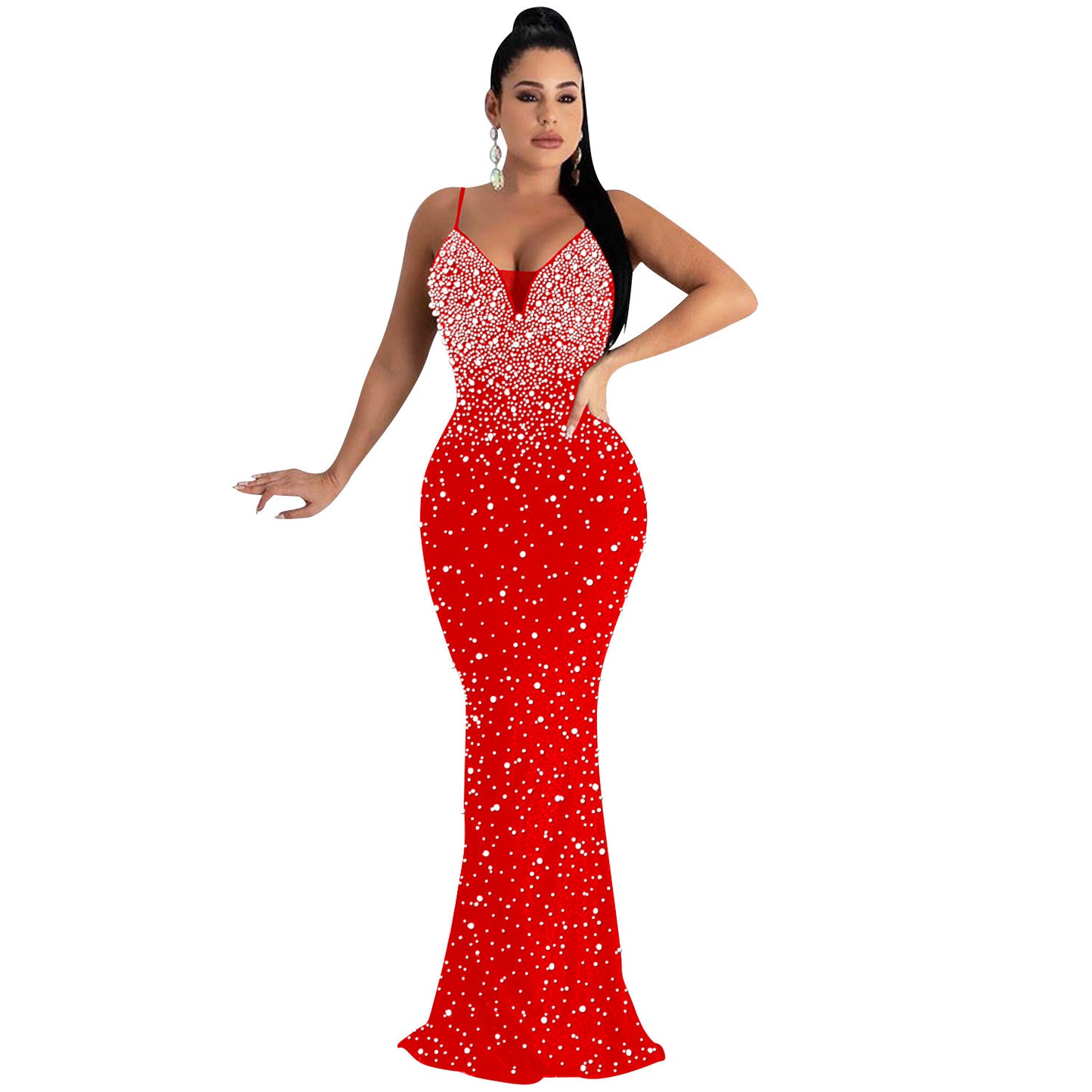 Women's Fashion Sexy Nightclub Rhinestone Beaded Strap Dresses