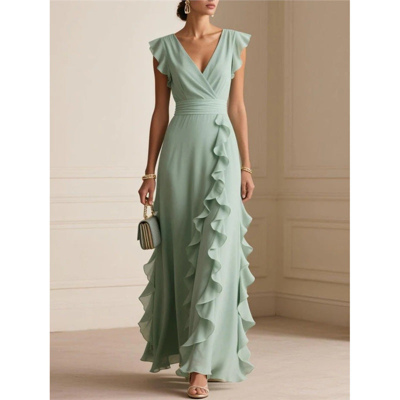 Solid Color Summer Ruffled Sleeveless Thin Dress