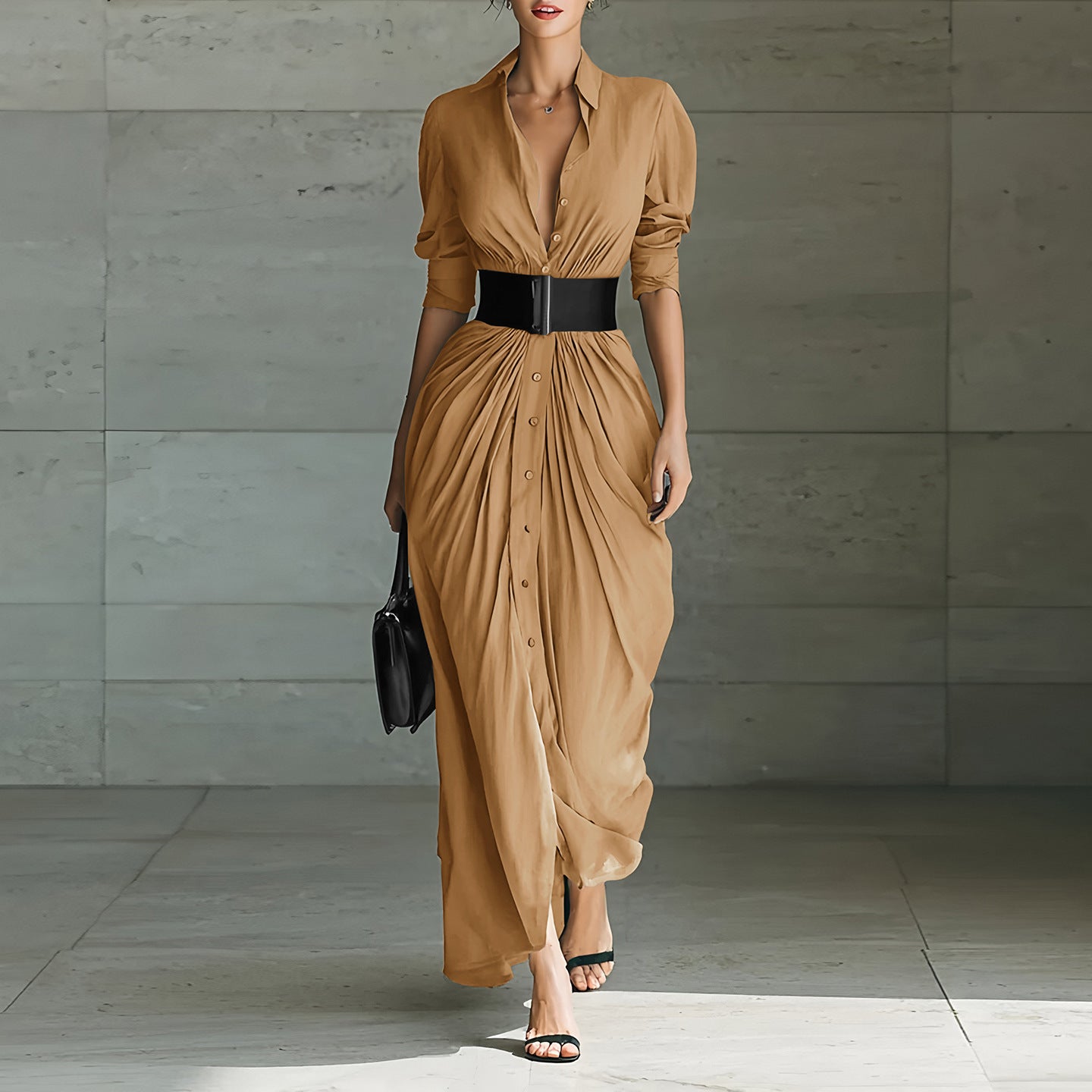 Fashion Elegant Lapel Breasted Shirt With Dress