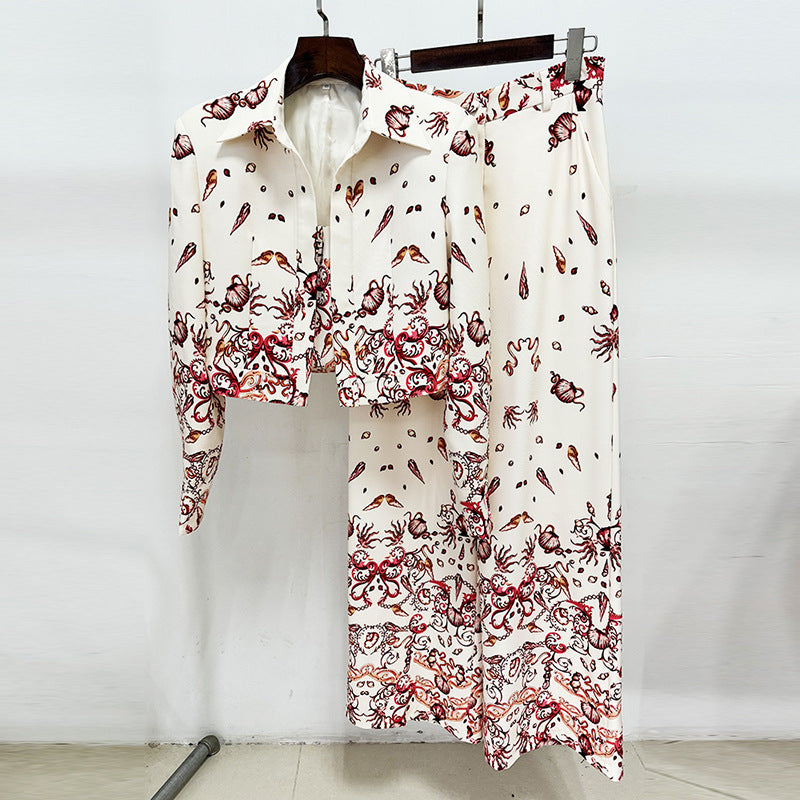 Elegant Underwater World Printed Camisole Trousers Set Fashion Casual Suit