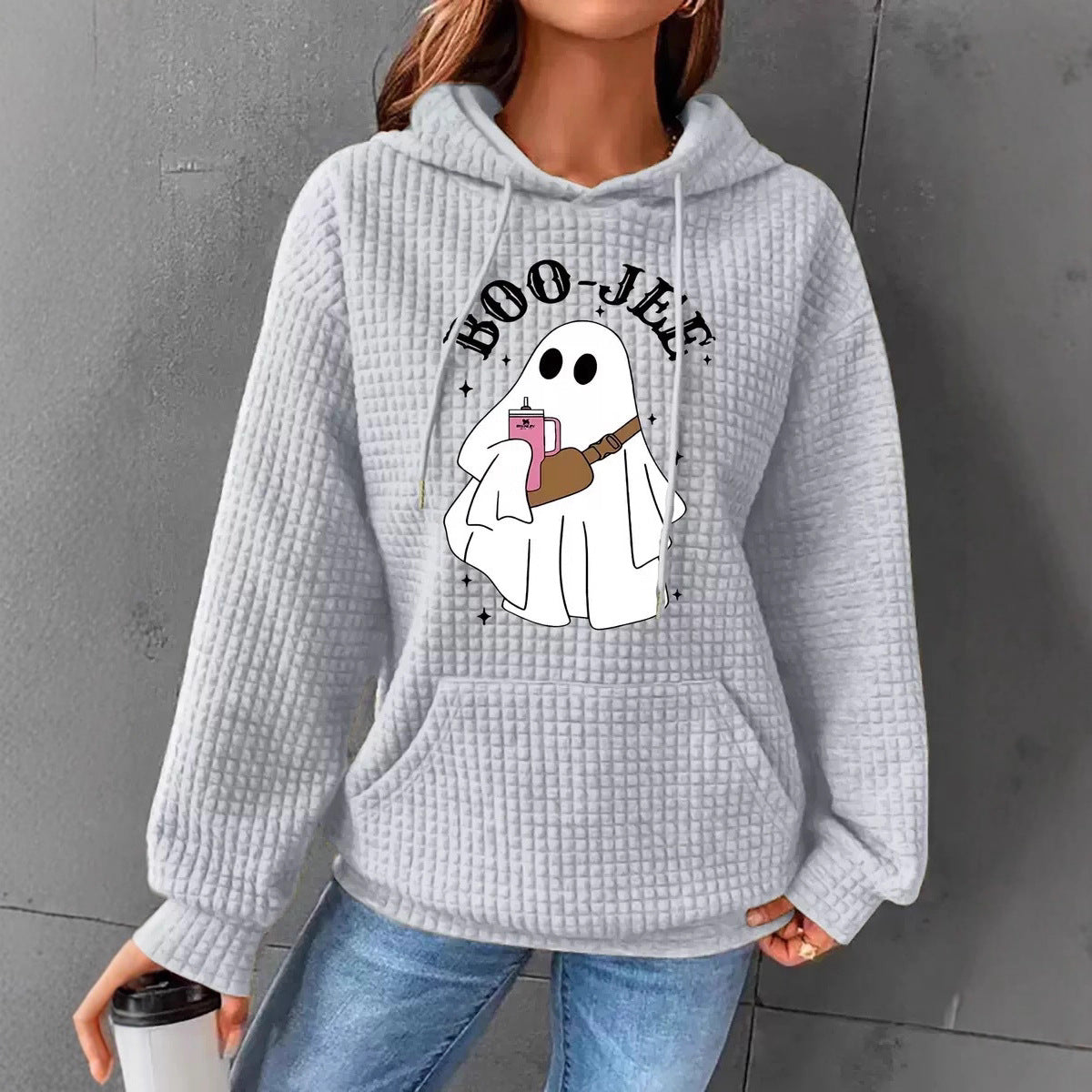 Women's Waffle Long Sleeve Pullover Halloween Printed Tops