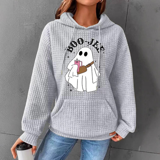 Women's Waffle Long Sleeve Pullover Halloween Printed Tops